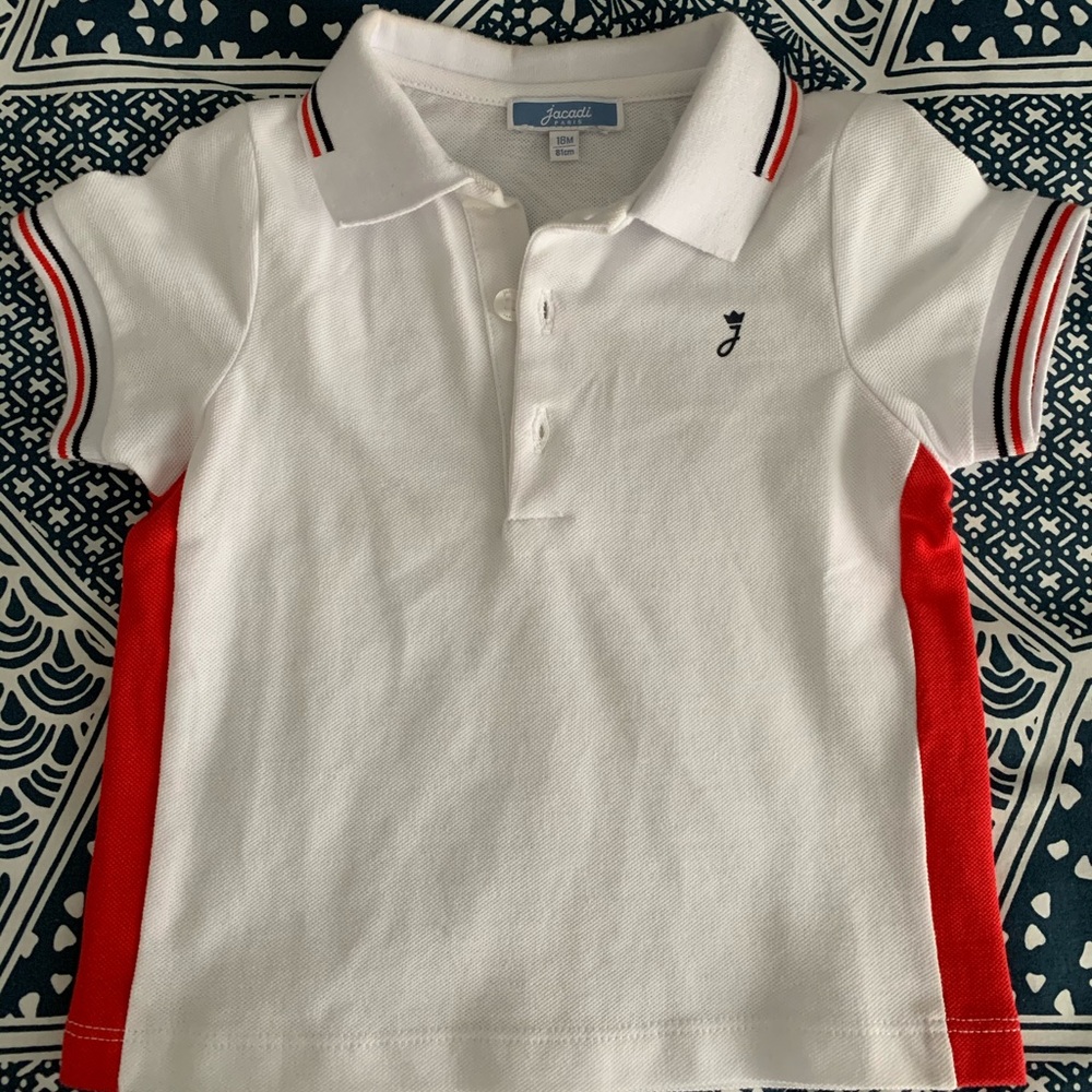 18M Jacadi Paris white striped short sleeve polo
